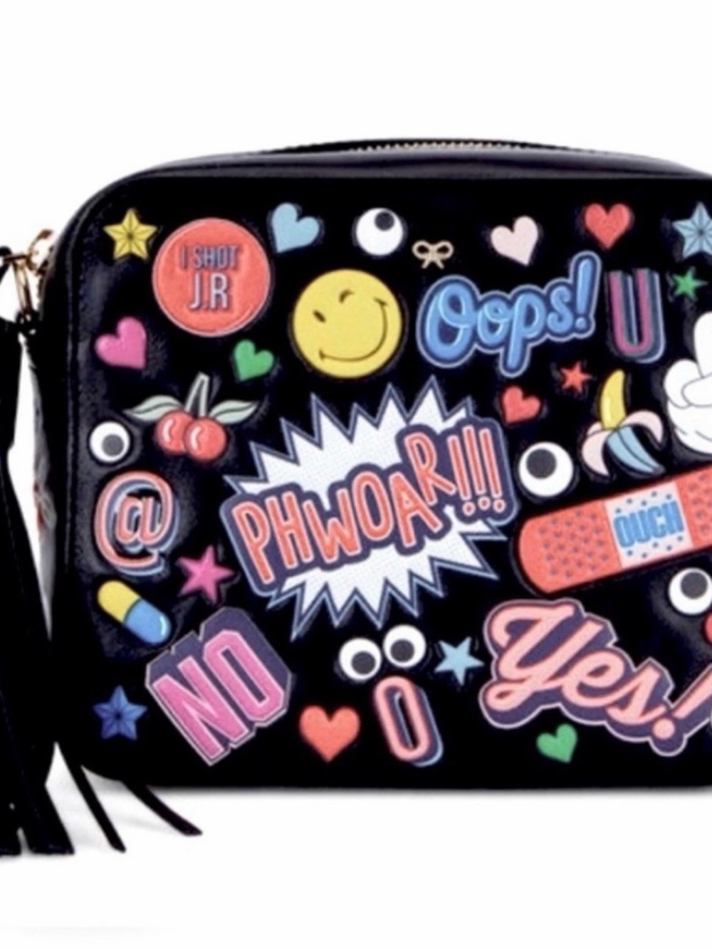 Anya Hindmarch Black Sticker-Graphic Crossbody Bag
